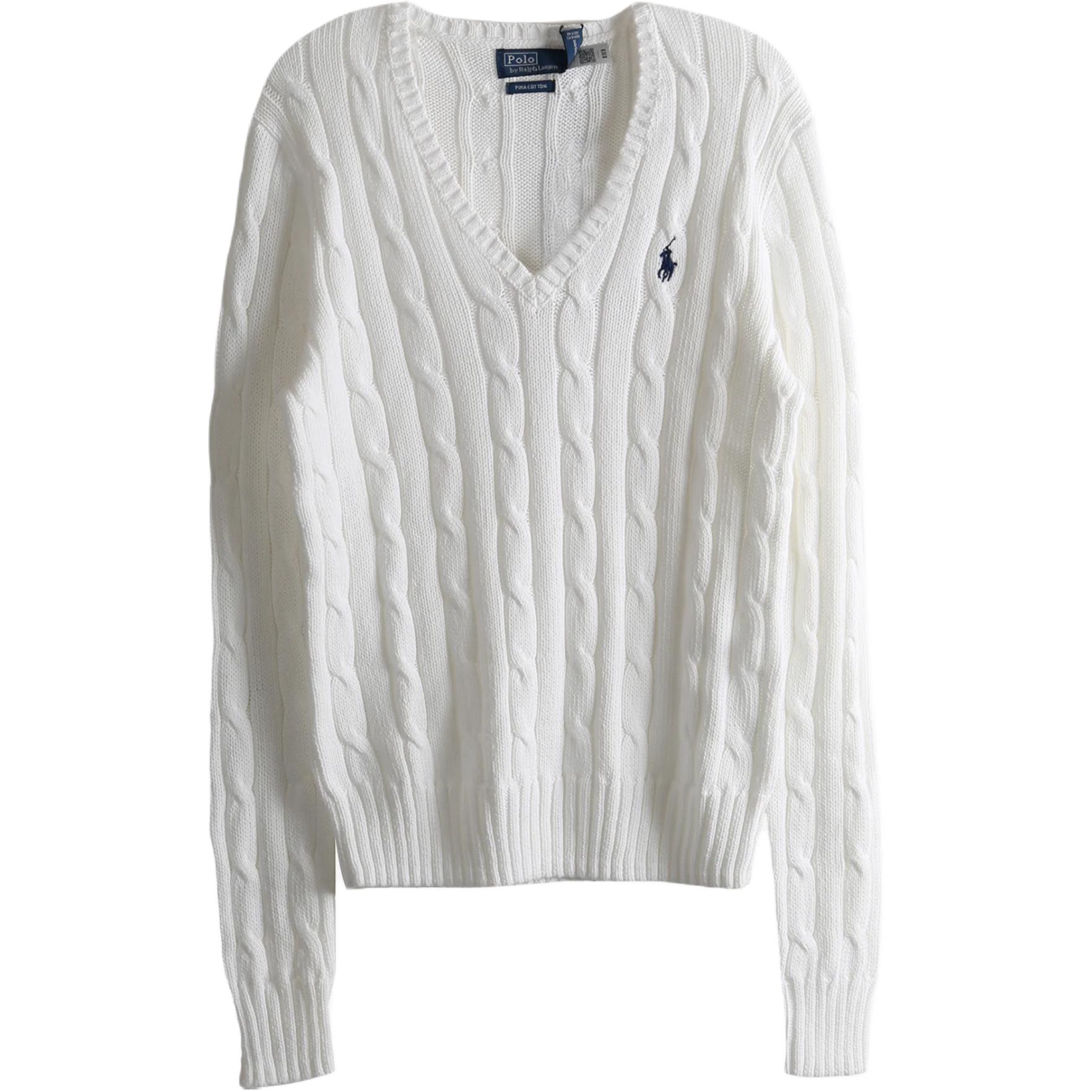(Women) Polo Ralph Lauren  White V-Neck Long Sleeve Knit Sweater with Logo. 211971870-003 圖 2