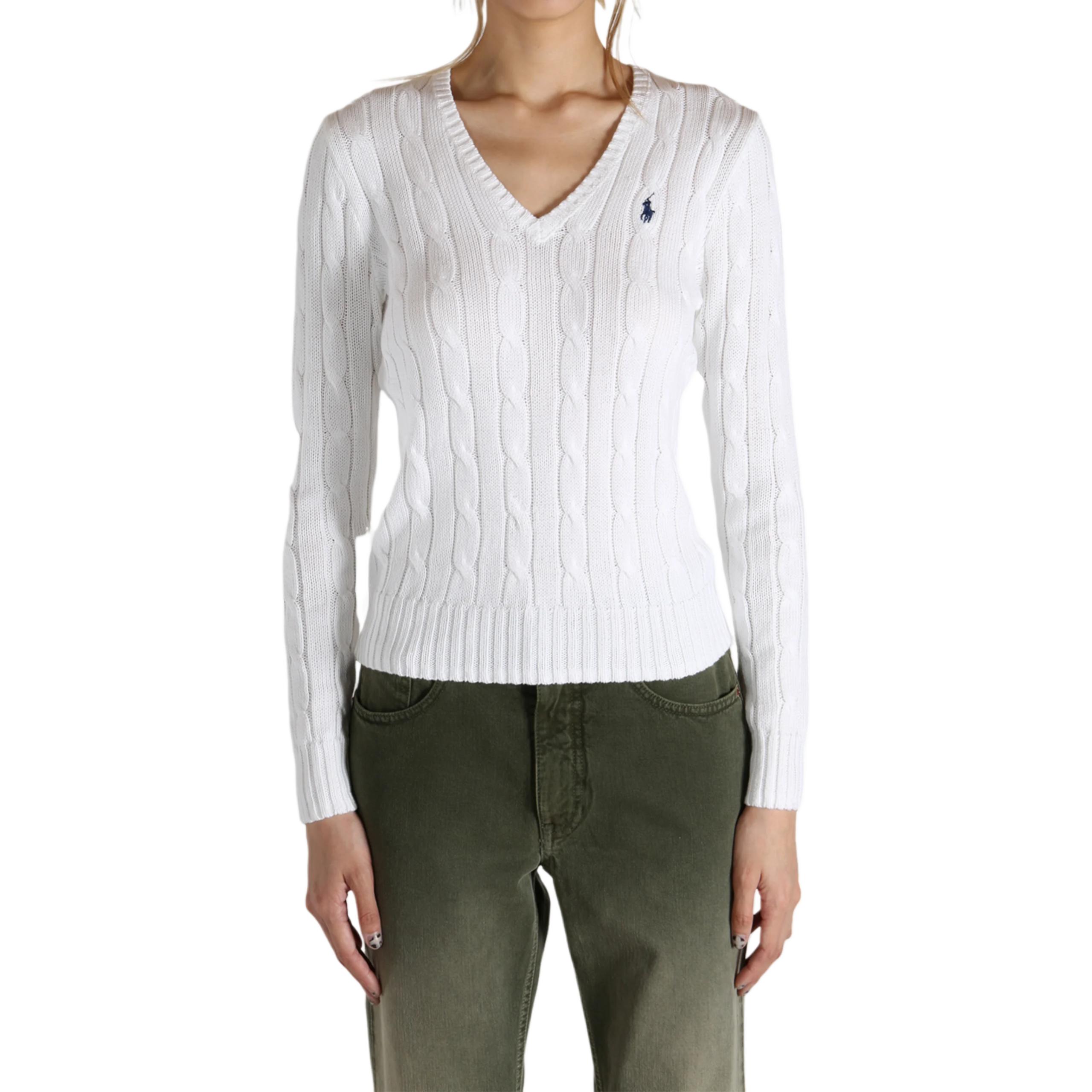 (Women) Polo Ralph Lauren  White V-Neck Long Sleeve Knit Sweater with Logo. 211971870-003 圖 4