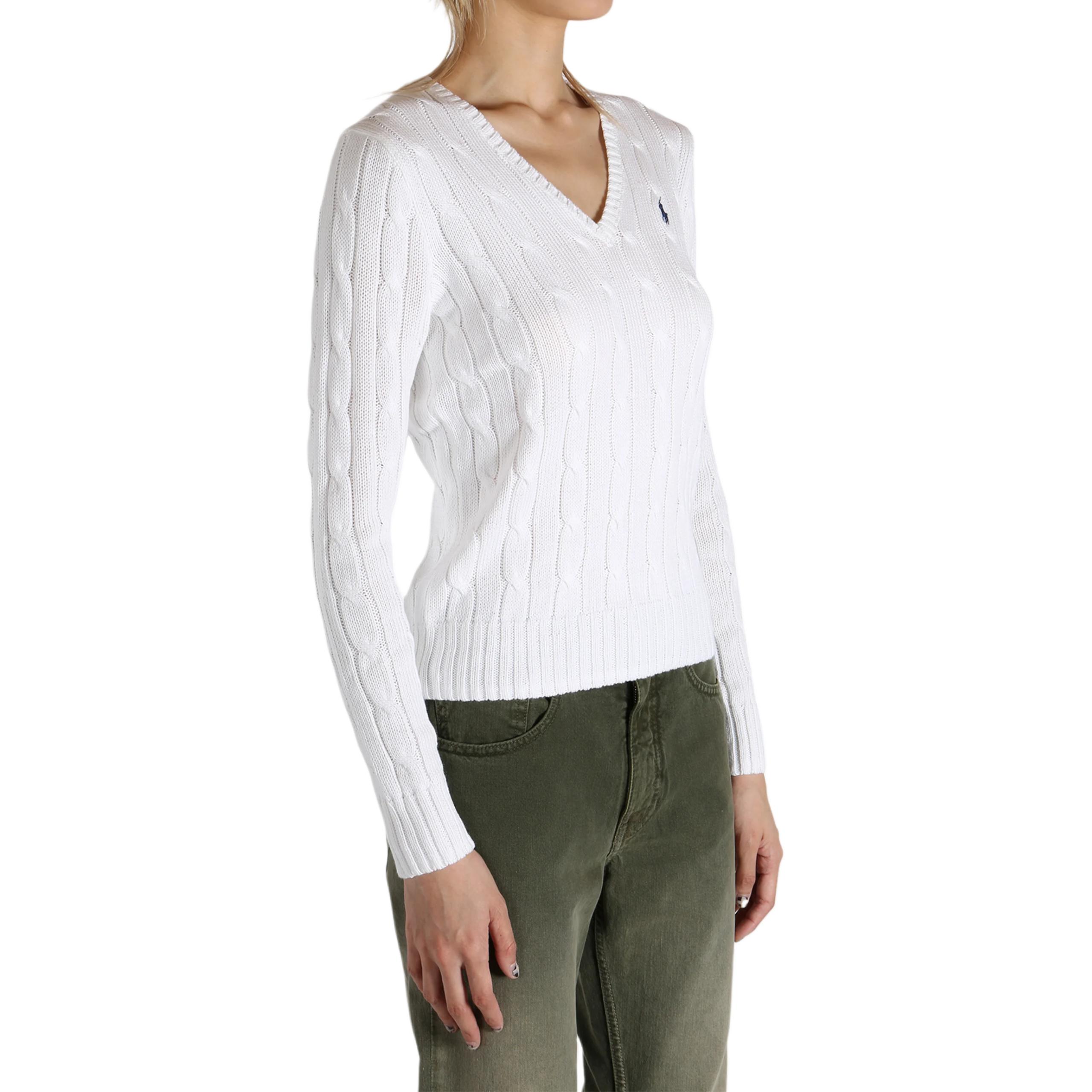 (Women) Polo Ralph Lauren  White V-Neck Long Sleeve Knit Sweater with Logo. 211971870-003 圖 5