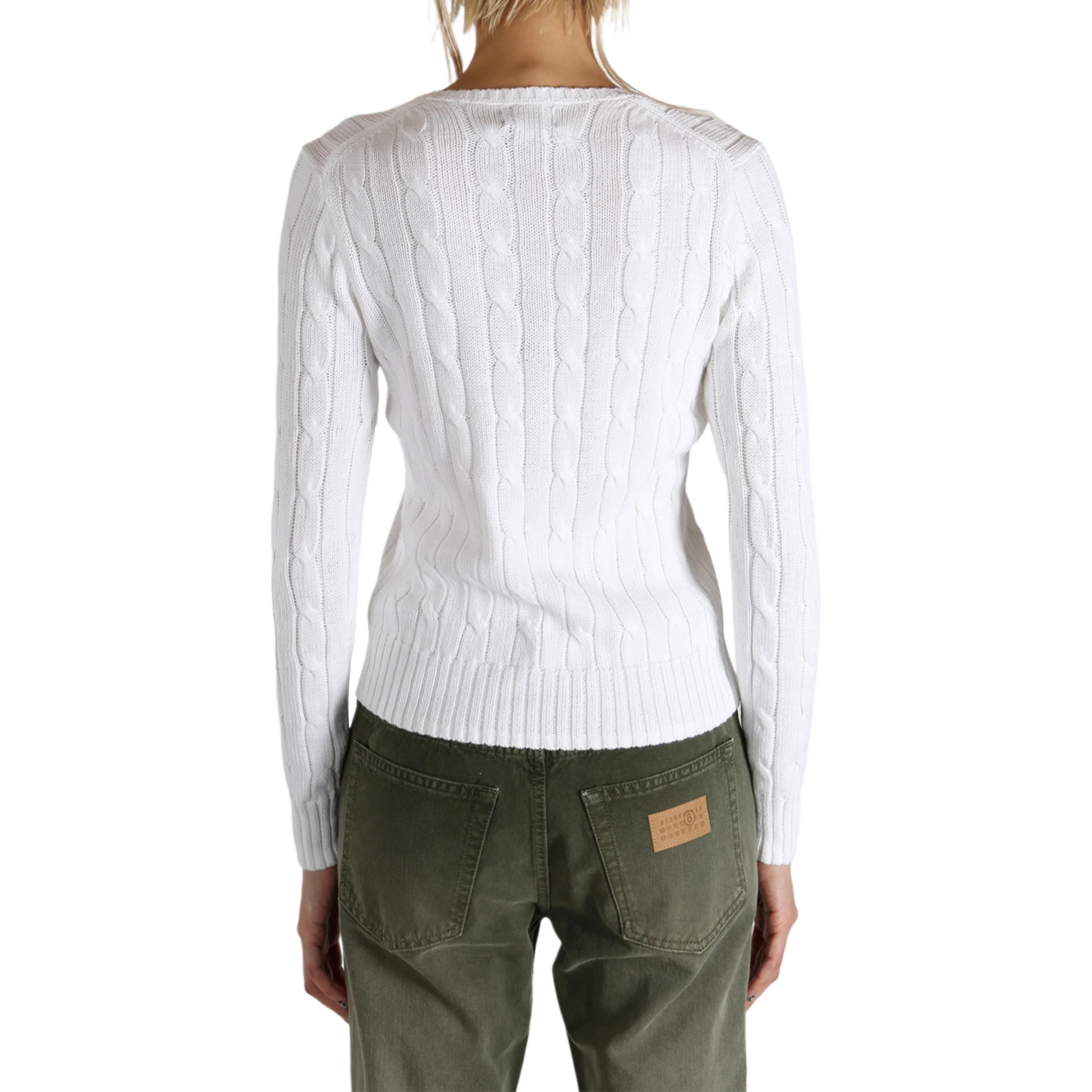 (Women) Polo Ralph Lauren  White V-Neck Long Sleeve Knit Sweater with Logo. 211971870-003 圖 6