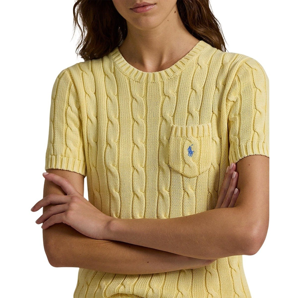 Details for (W) ポロ ラルフ ローレン イエローロゴ クルーネック ニット 半袖 Tシャツ 211895379-015