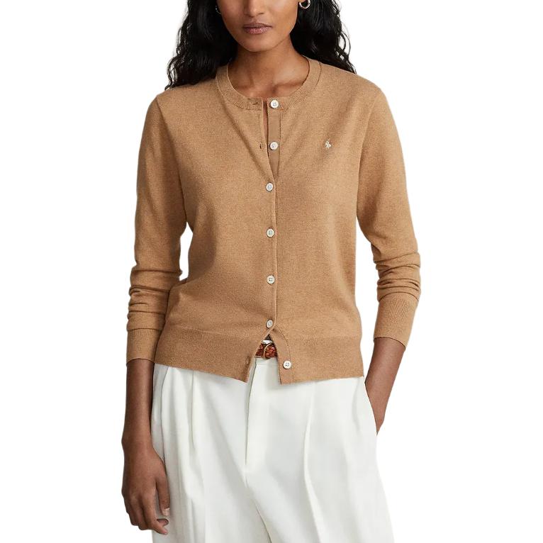 (Women) Polo Ralph Lauren Beige Solid Logo Button-Up Knit Long Sleeve  Sweater. 211891672-008