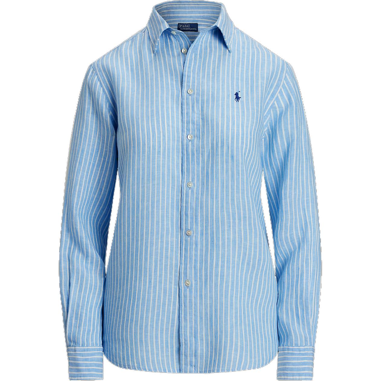 (Women) Polo Ralph Lauren Classic Striped Linen Pony Embroidered Shirt  Blue WMPOSHTNDO20749-400 圖 2