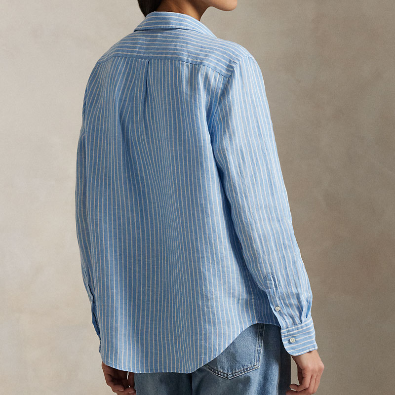 (Women) Polo Ralph Lauren Classic Striped Linen Pony Embroidered Shirt  Blue WMPOSHTNDO20749-400 圖 4