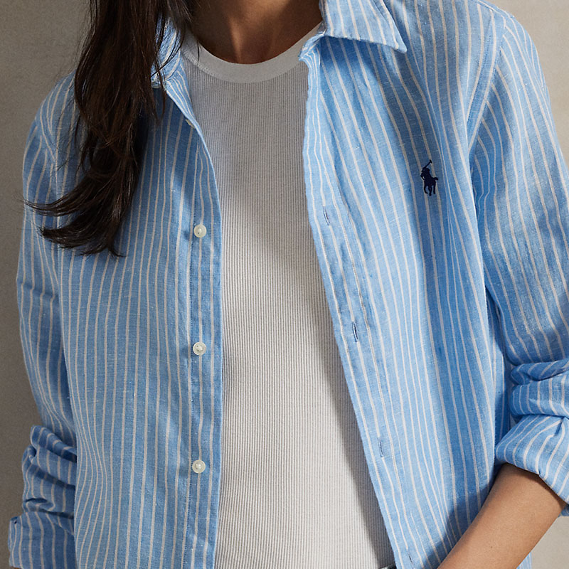 (Women) Polo Ralph Lauren Classic Striped Linen Pony Embroidered Shirt  Blue WMPOSHTNDO20749-400 圖 6