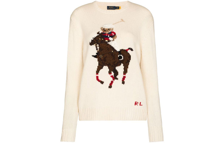 (Women) Polo Ralph Lauren FW21  Beige Wool Pullover Sweater with Knit Pattern. 211843149-001