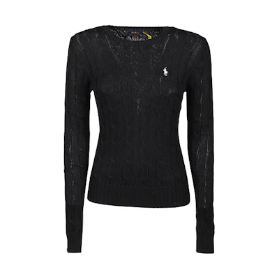 (Women) Polo Ralph Lauren FW21 Black Logo Cable Knit Slim-Fit Sweater. 211580009-046
