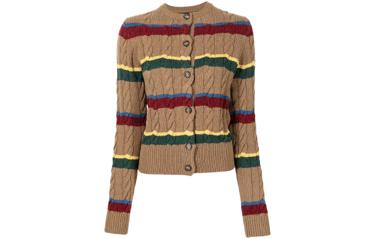 (Women) Polo Ralph Lauren FW21  Brown Cable-Knit Cropped Cardigan Sweater. 211877350001