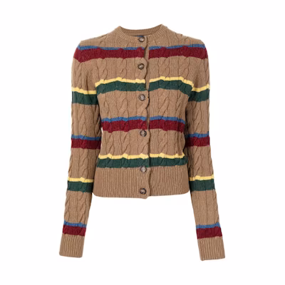 (Women) Polo Ralph Lauren FW21 Brown Cable-Knit Cropped Cardigan Sweater. 211877350001