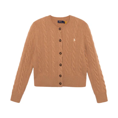 (Women) Polo Ralph Lauren FW21 Brown Cable Knit Wool Cardigan Sweater. 211801493-008