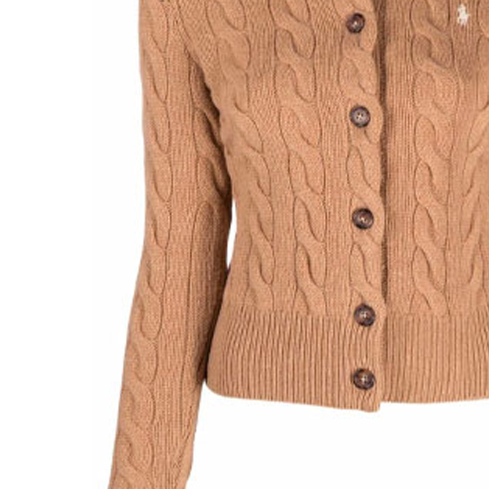 Cheap (W) Polo Ralph Lauren FW21 棕色羊毛麻花针织开衫毛衣. 211801493-008