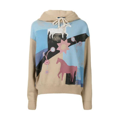(Women) Polo Ralph Lauren FW21 Brown Graphic Print Fleece Hoodie 211843242-001