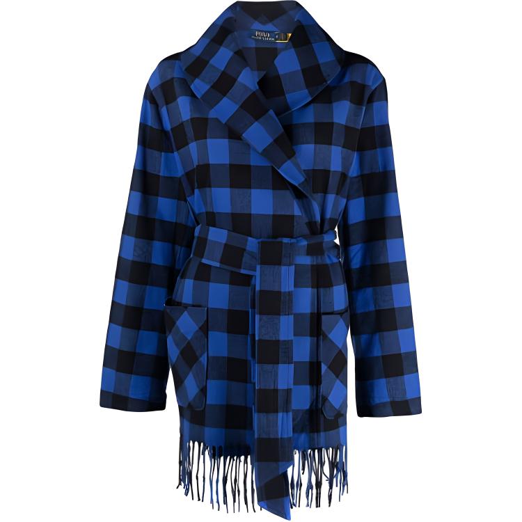 (Women) Polo Ralph Lauren FW21  Checkered Fringe Belted Jacket - Blue. 211846920-001