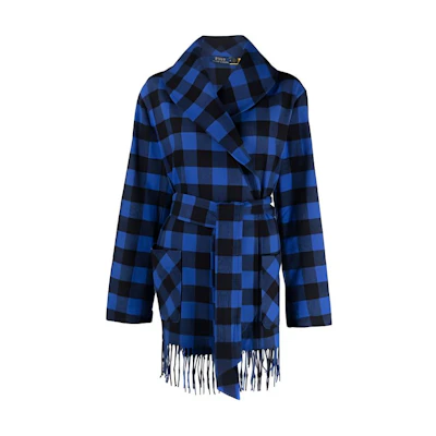 (Women) Polo Ralph Lauren FW21 Checkered Fringe Belted Jacket - Blue. 211846920-001