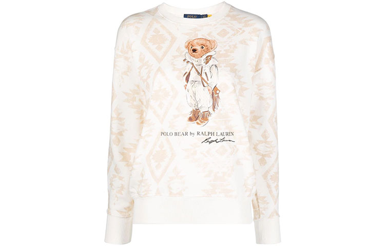 Order (W) Polo Ralph Lauren FW21 Sweatshirt Beige Cetak Beruang Crewneck 211846895-001