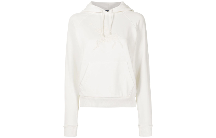 (Women) Polo Ralph Lauren FW21 White Embroidered Logo Drawstring Hoodie 211827881-001