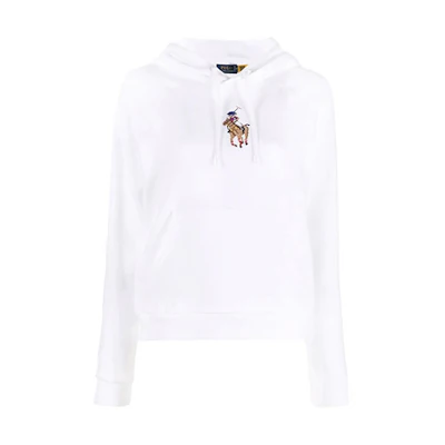 (Women) Polo Ralph Lauren FW21 White Embroidered Logo Pullover Hoodie 211843277-001