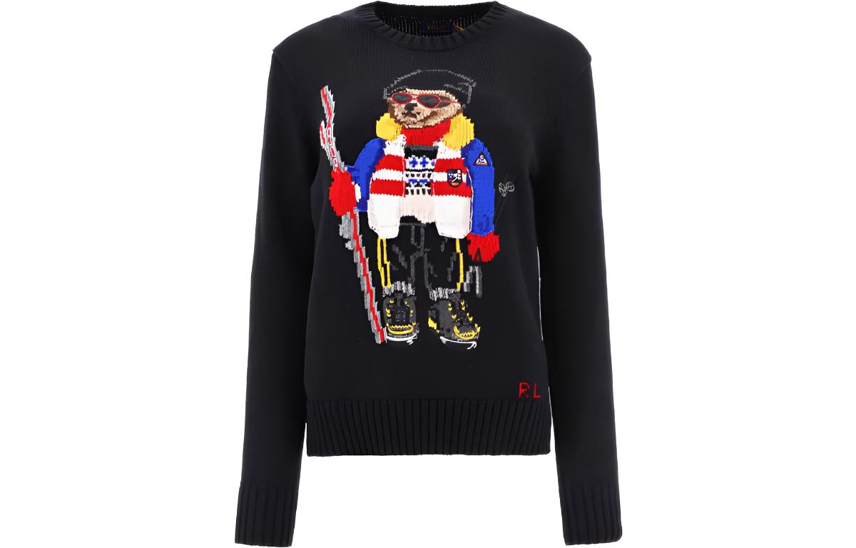 (Women) Polo Ralph Lauren FW22  Black Cartoon Pattern Jacquard Crewneck Sweater 211881597-001