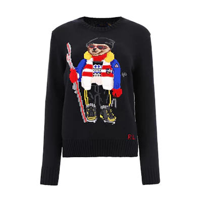 (Women) Polo Ralph Lauren FW22 Black Cartoon Pattern Jacquard Crewneck Sweater 211881597-001