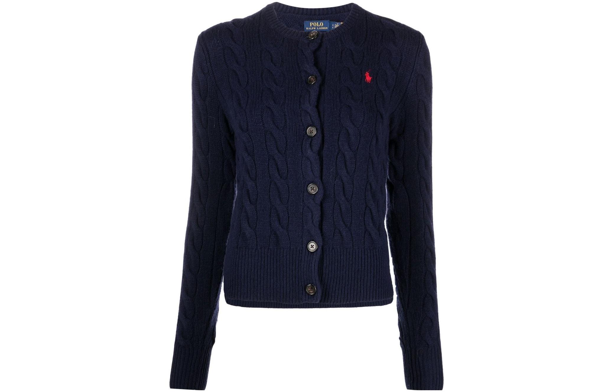 (Women) Polo Ralph Lauren FW22  Blue Cable Knit Wool Cardigan with Logo Embroidery. 211873373-003 圖 2