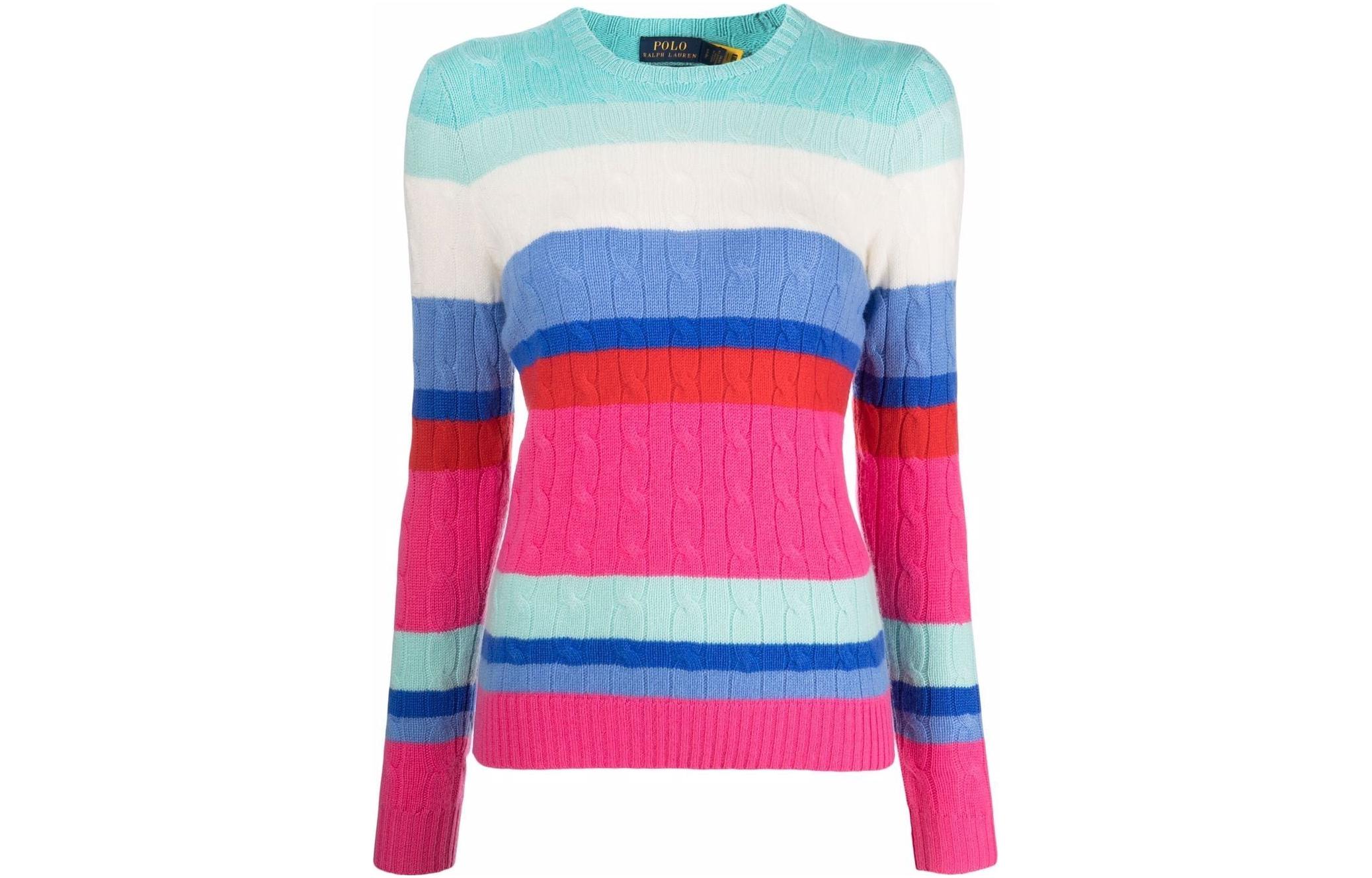 (Women) Polo Ralph Lauren FW22  Blue Multicolor Striped Cashmere Sweater. 211856723-001