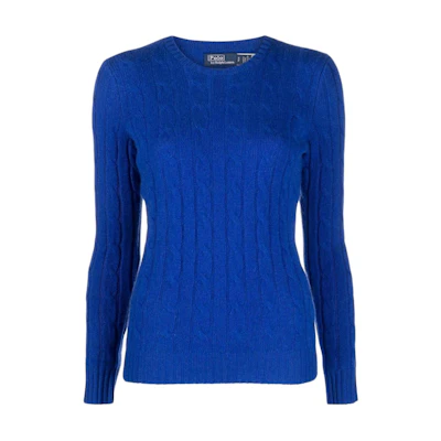 (Women) Polo Ralph Lauren FW22 Blue Solid Cashmere Knit Crewneck Sweater. 211880516-016