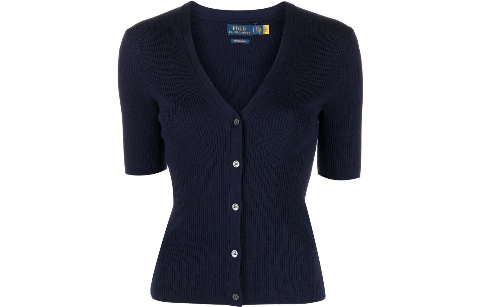 (Women) Polo Ralph Lauren FW22  Blue V-Neck Wool Knit Short Sleeve Sweater. 211872892-001 圖 2