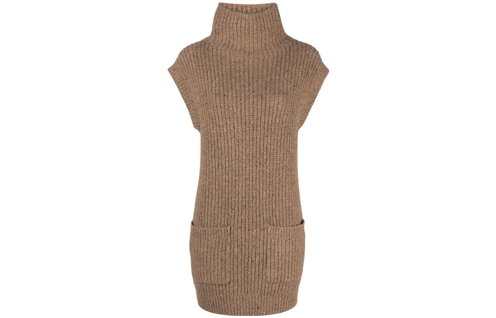 (Women) Polo Ralph Lauren FW22  Brown Solid Knit Turtleneck Long Vest. 211872889-001
