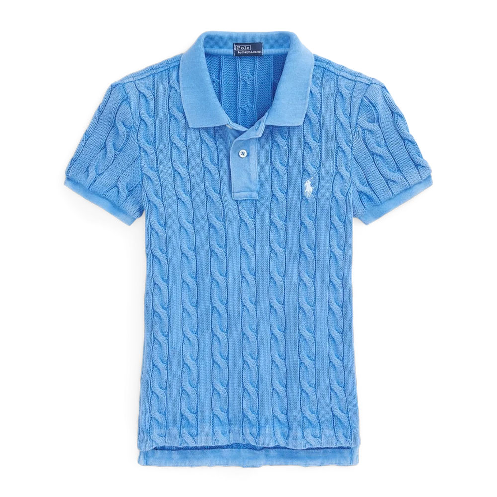 (Women) Polo Ralph Lauren FW22  Cable Knit Short Sleeve Polo Shirt Blue. WMPOKNINCU20664-400