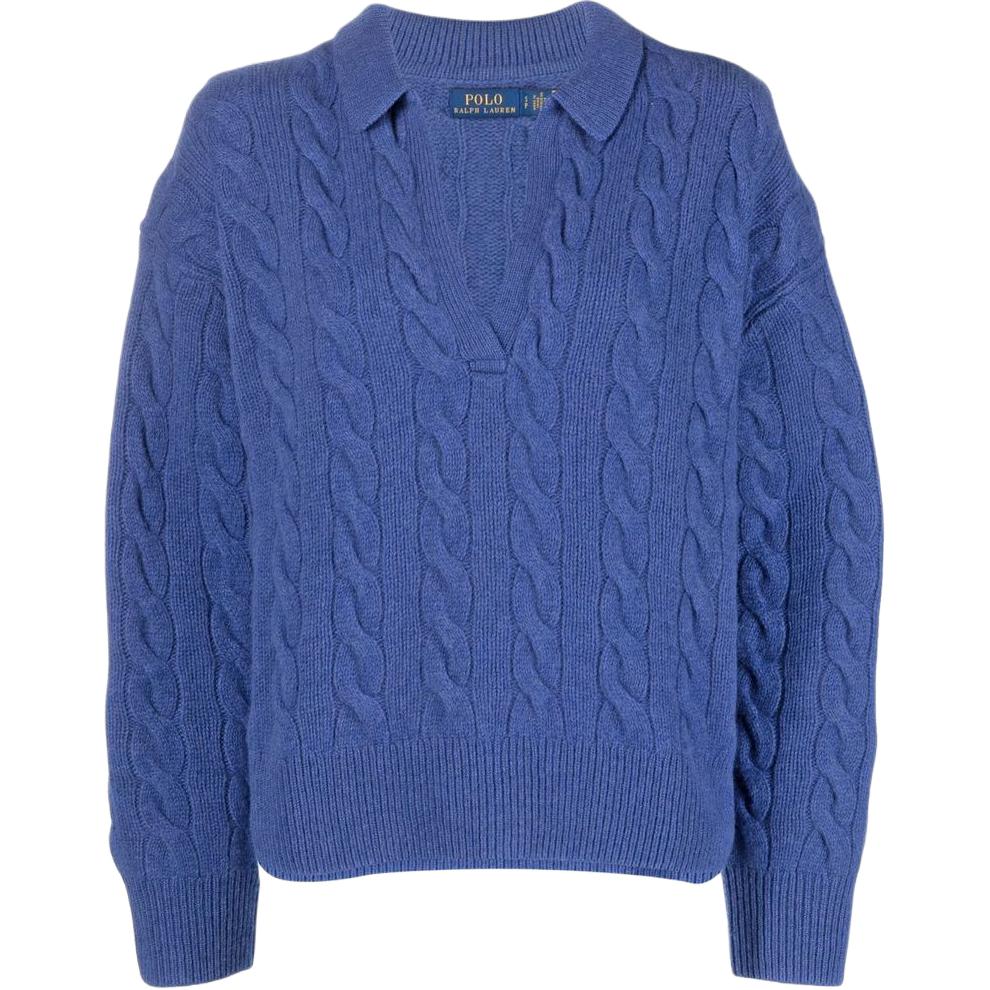 (Women) Polo Ralph Lauren FW22  Cable Knit Wool-Cashmere Polo Sweater Blue 211872731-003