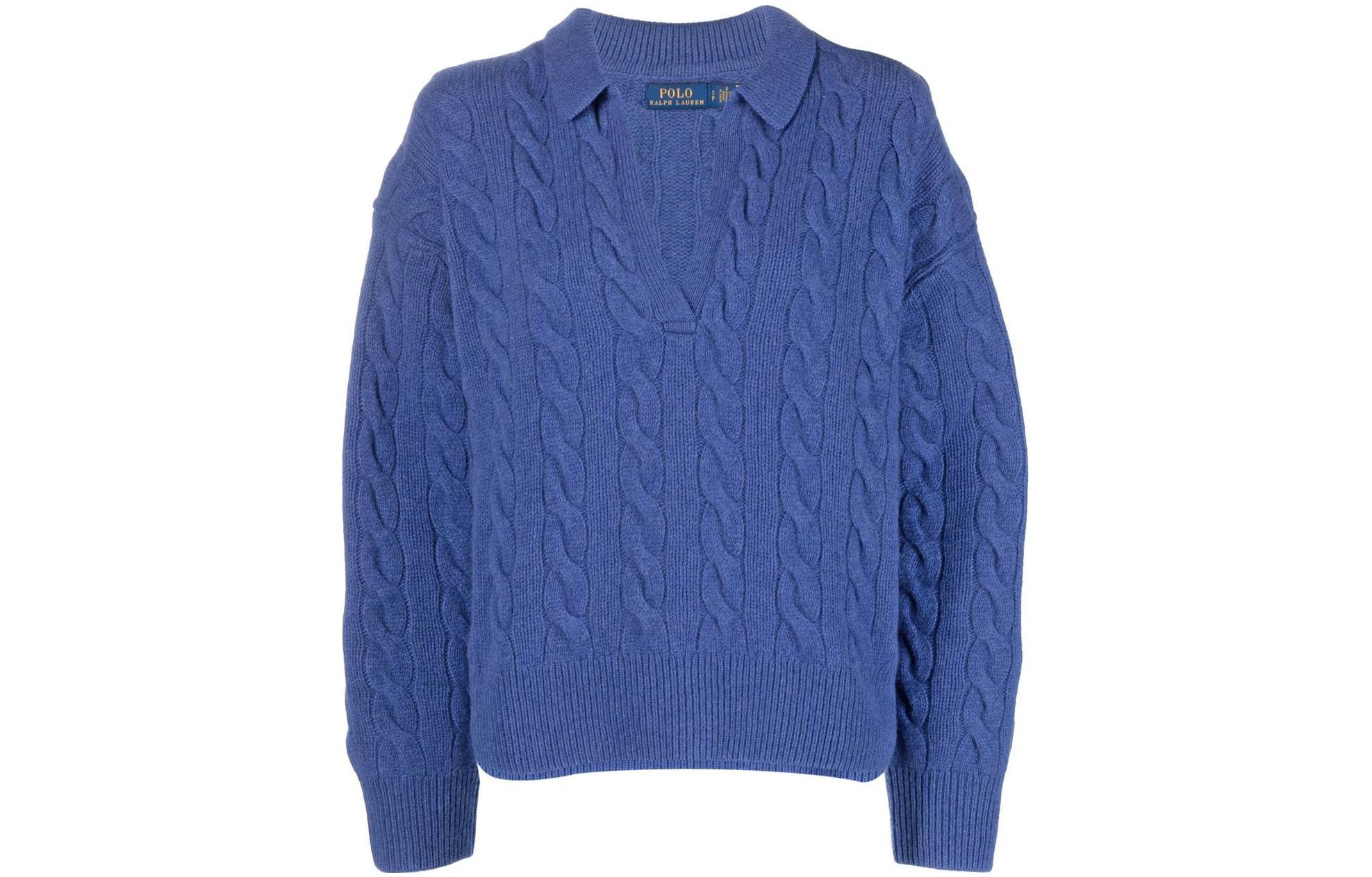 (Women) Polo Ralph Lauren FW22  Cable Knit Wool-Cashmere Polo Sweater Blue 211872731-003 圖 2