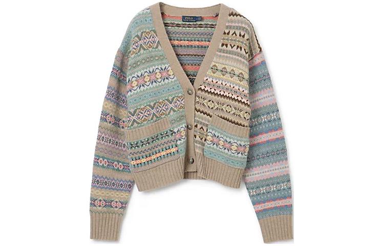 (Women) Polo Ralph Lauren FW22  Geometric Knitted Wool Cardigan Sweater Multicolor. 211872816-001-Multicolor