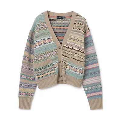 (Women) Polo Ralph Lauren FW22 Geometric Knitted Wool Cardigan Sweater Multicolor. 211872816-001-Multicolor