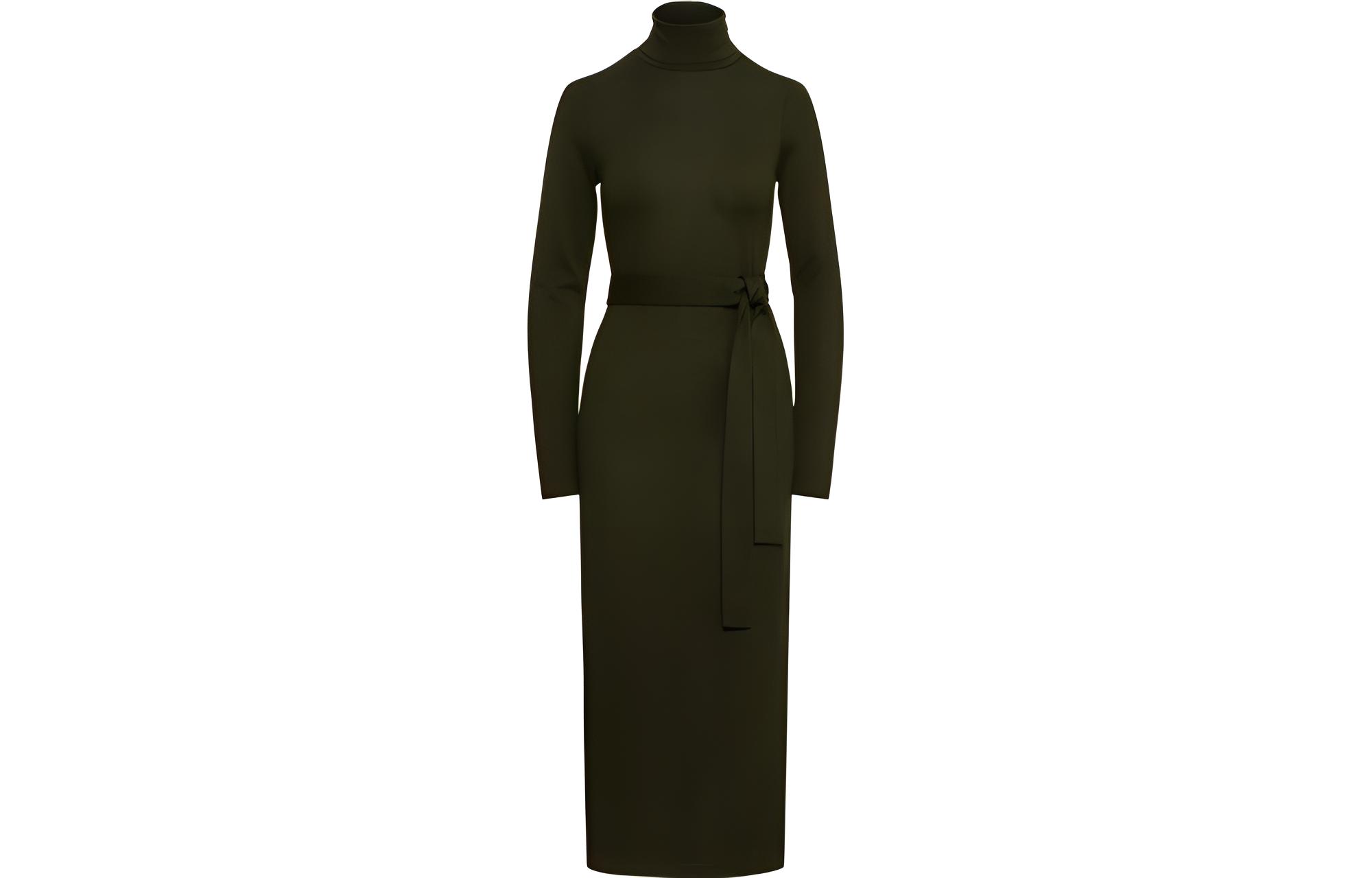 (Women) Polo Ralph Lauren FW22  Green Turtleneck Belted Knit Long-Sleeve Dress WMPODRSNFA20341