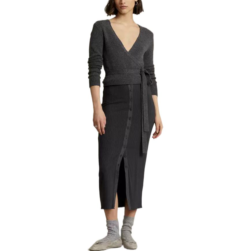 (Women) Polo Ralph Lauren FW22  Grey Solid V-Neck Knit Tie Long-Sleeve Sweater. WMPOSWENDW20074-020 圖 3