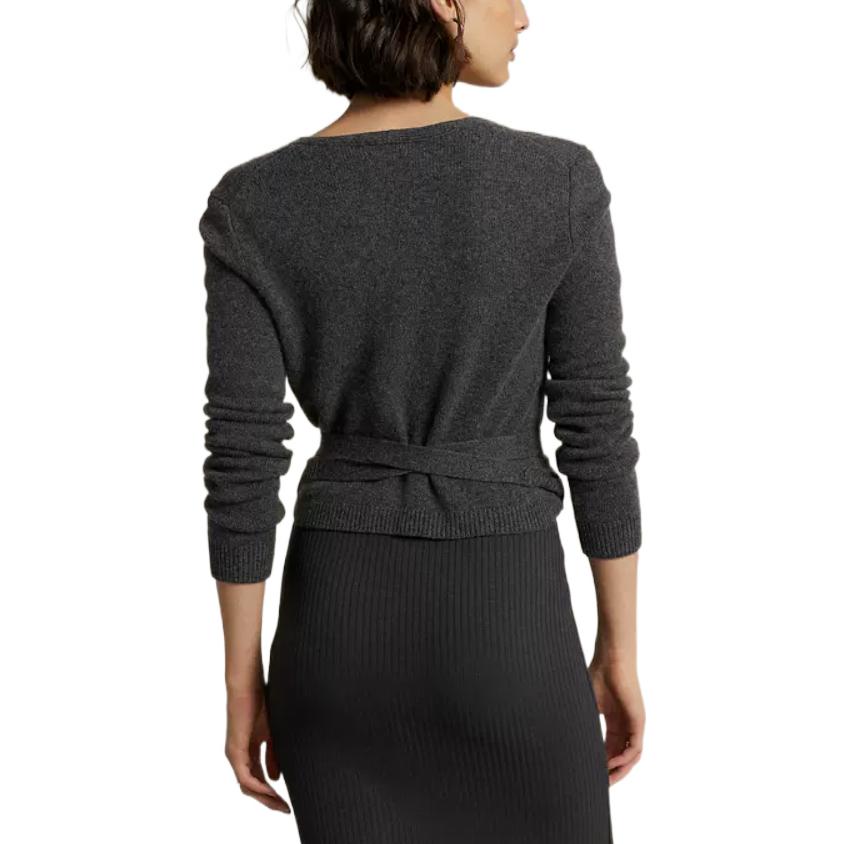 (Women) Polo Ralph Lauren FW22  Grey Solid V-Neck Knit Tie Long-Sleeve Sweater. WMPOSWENDW20074-020 圖 4