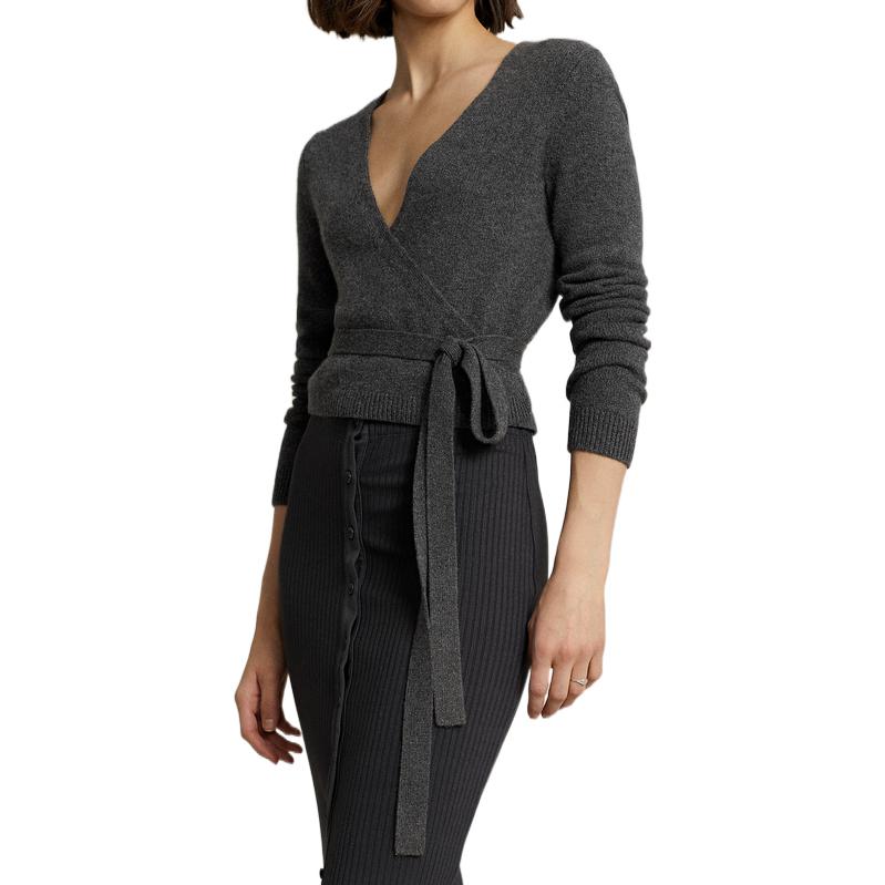(Women) Polo Ralph Lauren FW22  Grey Solid V-Neck Knit Tie Long-Sleeve Sweater. WMPOSWENDW20074-020 圖 5