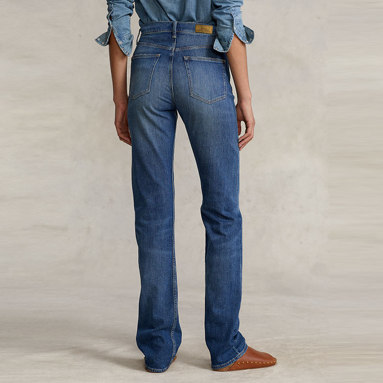 Shop (Women) Polo Ralph Lauren FW22  High-Waisted Straight Jeans Washed Effect Dark Blue. WMPODNMNA020011-400