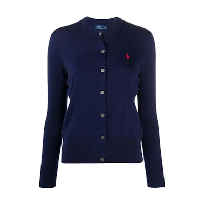 (Women) Polo Ralph Lauren FW22 Navy Blue Knit Cardigan with Logo Embroidery. 211784759-001