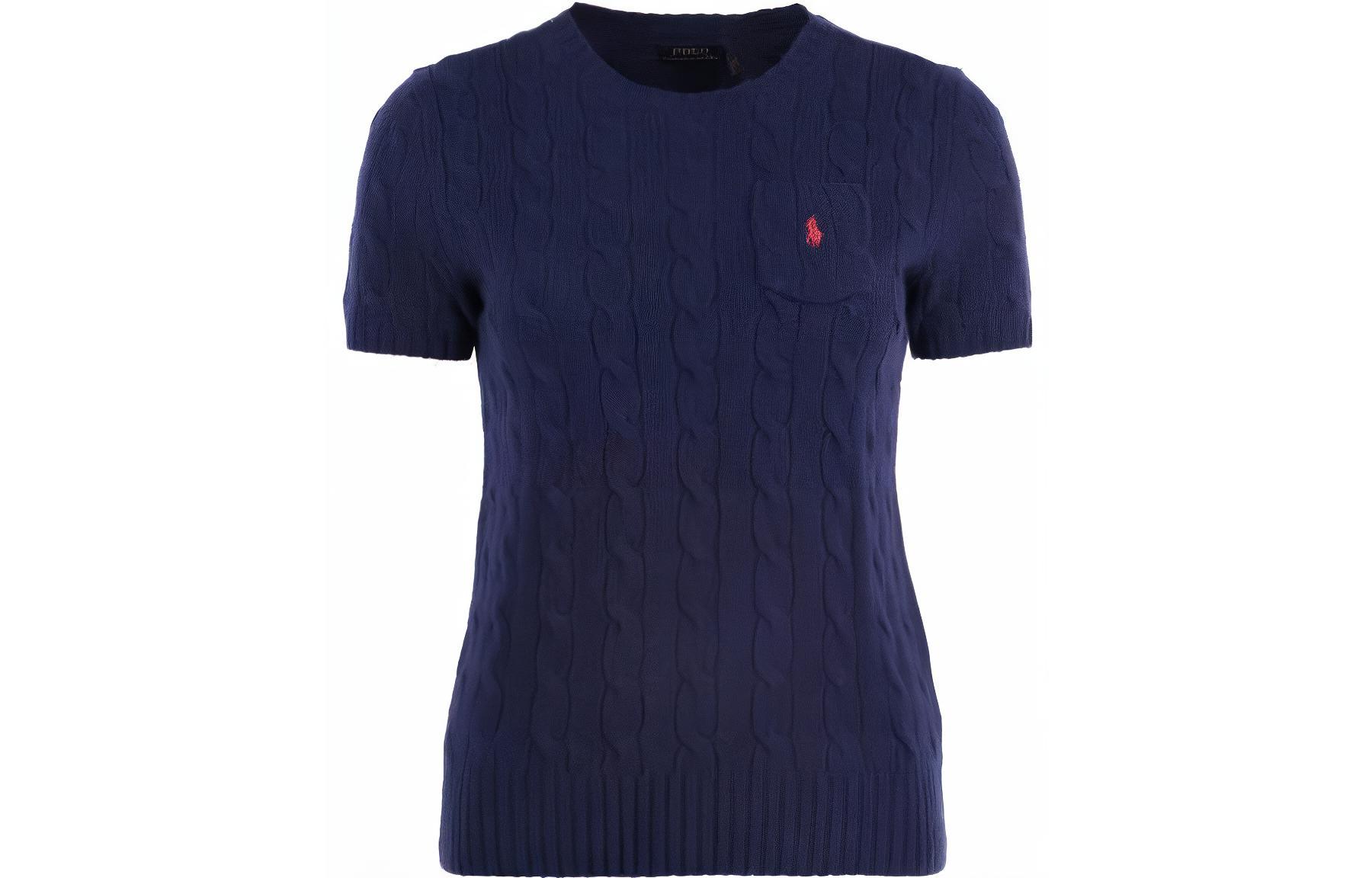 (Women) Polo Ralph Lauren FW22  Navy Cable Knit Embroidered Logo T-Shirt. 211873374-004