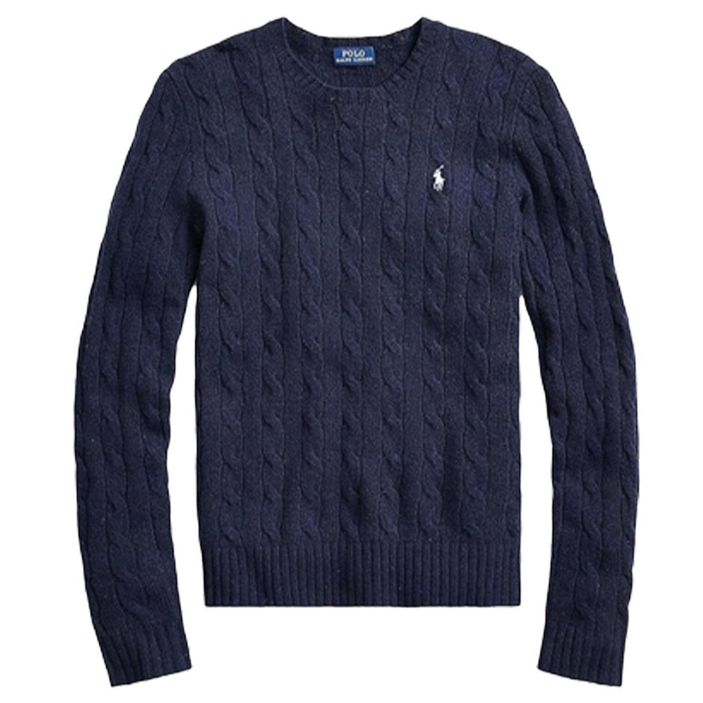 (Women) Polo Ralph Lauren FW22  Navy Knitted Crewneck with Logo Embroidery. 211581065-025