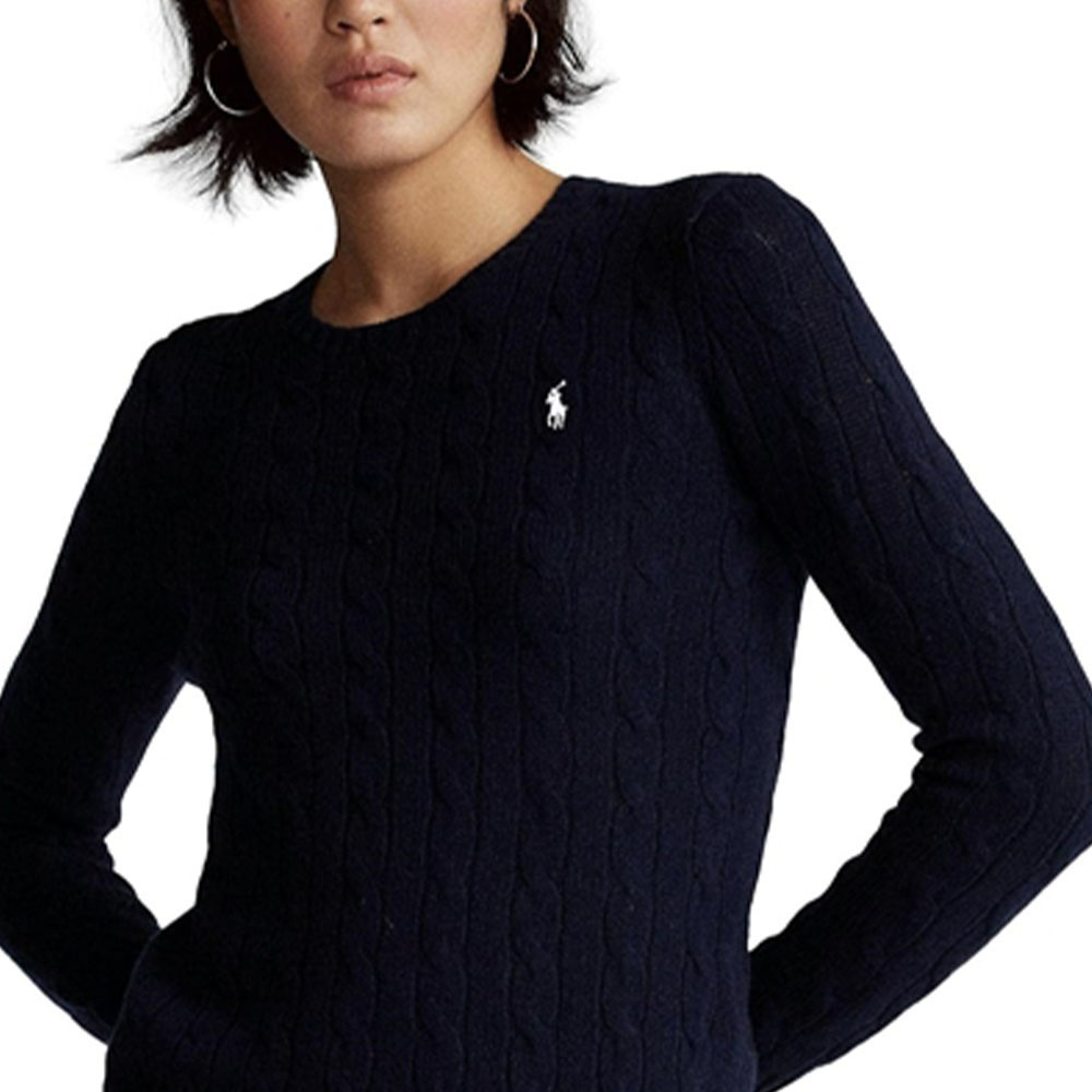 Shop (W) Polo Ralph Lauren FW22 海軍藍刺繡標誌針織圓領衫。 211581065-025