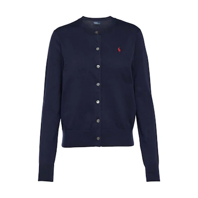 (Women) Polo Ralph Lauren FW22 Solid Navy Knit Cardigan with Zebra Embroidery. WMPOSWENDW20110-400