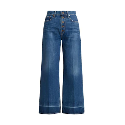(Women) Polo Ralph Lauren FW22 Solid Wide-Leg Denim Jeans Blue. WMPODNMNA020016-400