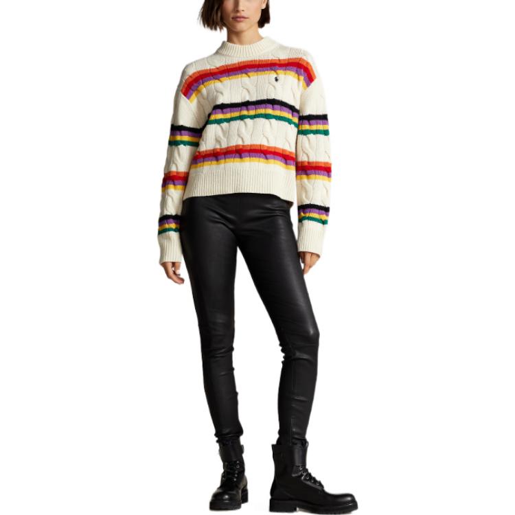 (Women) Polo Ralph Lauren FW22  Striped Cable Knit Wool Sweater Off-White. WMPOSWENC020562-100 圖 4