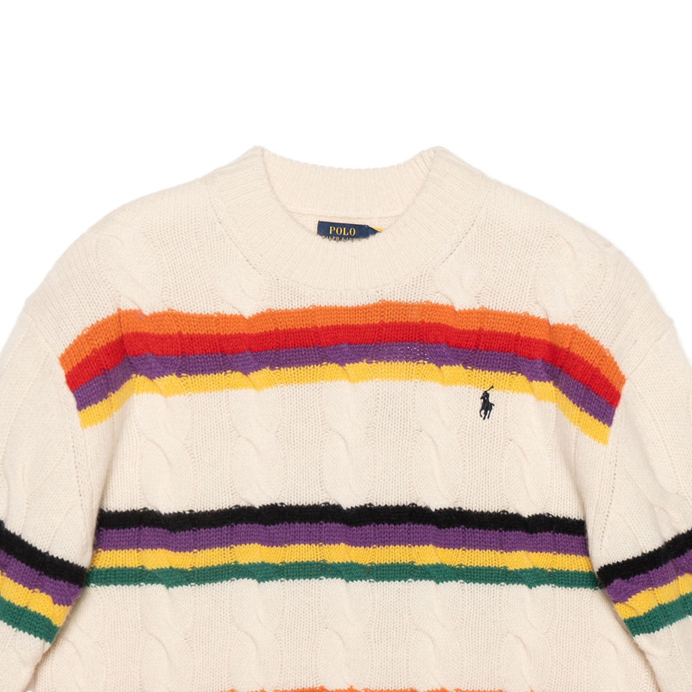 (Women) Polo Ralph Lauren FW22  Striped Cable Knit Wool Sweater Off-White. WMPOSWENC020562-100 圖 7