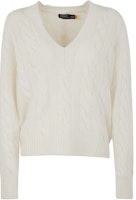 (Women) Polo Ralph Lauren FW22 White Cable Knit Cashmere V-Neck Sweater 211872698-002 (Women) Polo Ralph Lauren FW22 White Cable Knit Cashmere V-Neck Sweater 211872698-002
