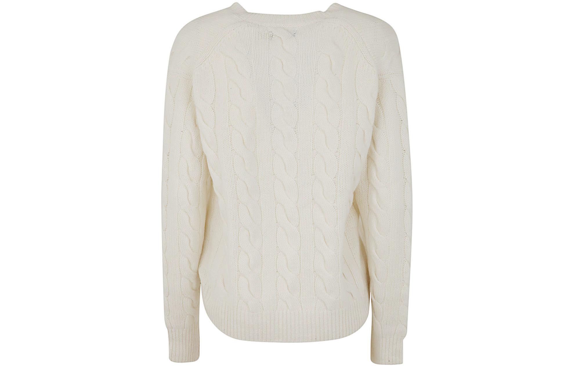 Lookbook (Women) Polo Ralph Lauren FW22  White Cable Knit Cashmere V-Neck Sweater 211872698-002