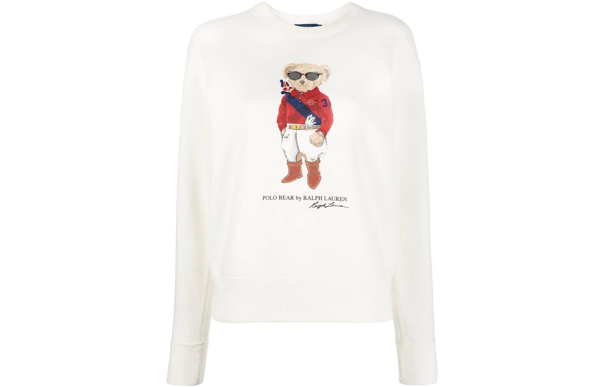 (Women) Polo Ralph Lauren FW22 Bear Print Crewneck Long Sleeve Sweatshirt Women White 211872982-001