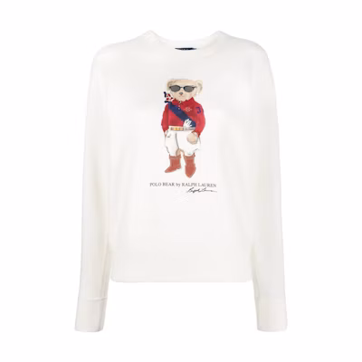 (Women) Polo Ralph Lauren FW22 Bear Print Crewneck Long Sleeve Sweatshirt Women White 211872982-001